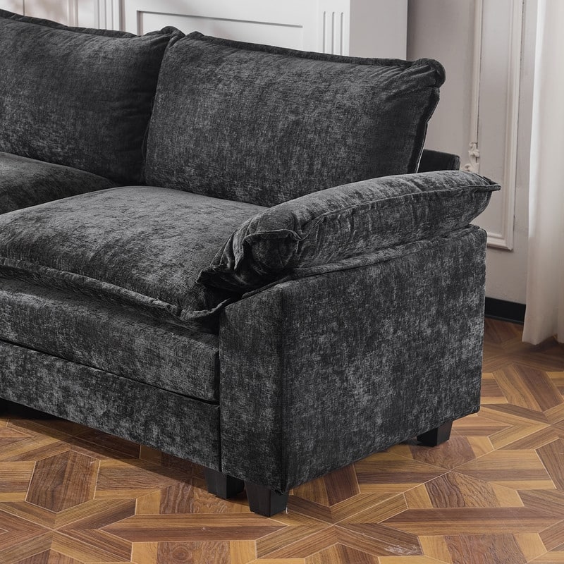 Full KD Double Cushion Chenille Sofa with Ottoman