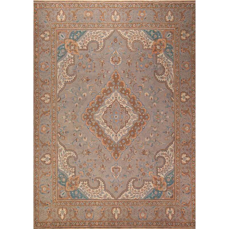 Gray Tabriz Persian Vintage Area Rug Handmade Wool Carpet - 9'6" x 12'9"