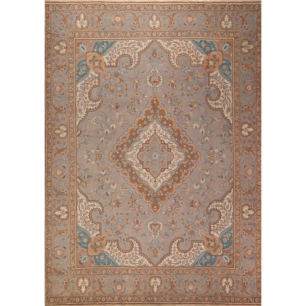 Gray Tabriz Persian Vintage Area Rug Handmade Wool Carpet - 9'6" x 12'9"