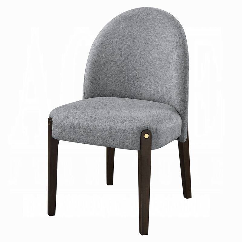 Jeh Side Dining Chair Set of 2, Gray Chenille, Espresso Brown Wood