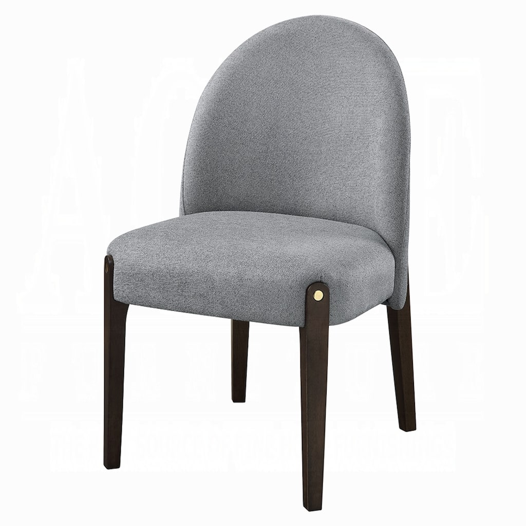 Jeh Side Dining Chair Set of 2, Gray Chenille, Espresso Brown Wood