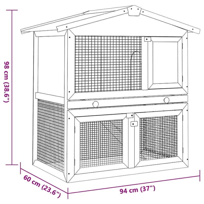 vidaXL Outdoor Rabbit Hutch 3 Doors Brown Wood - 37"x23.6"x38.6"