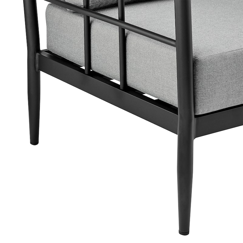 Veyda Black Aluminum and Teak Wood 78" Outdoor Sofa with Cushions