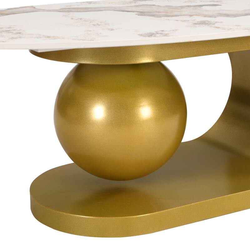 47.2" Modern Oval Coffee Table with Marble Pattern Top and Gold Stainless Steel Base