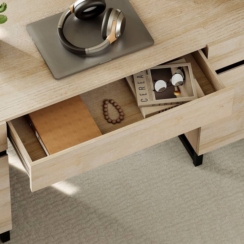 WAMPAT 59" Modern Executive Desk with Charging Station & Storage Cabinet + 72" Tall Bookcases.