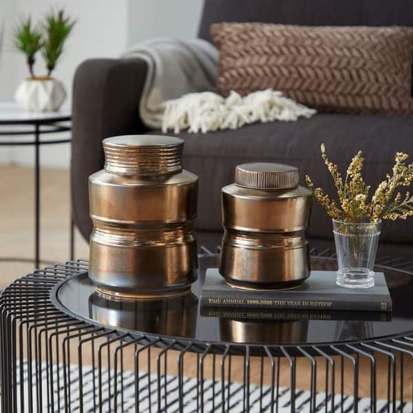 slide 2 of 7, Bronze Ceramic Contemporary Decorative Jars - 7 x 7 x 9