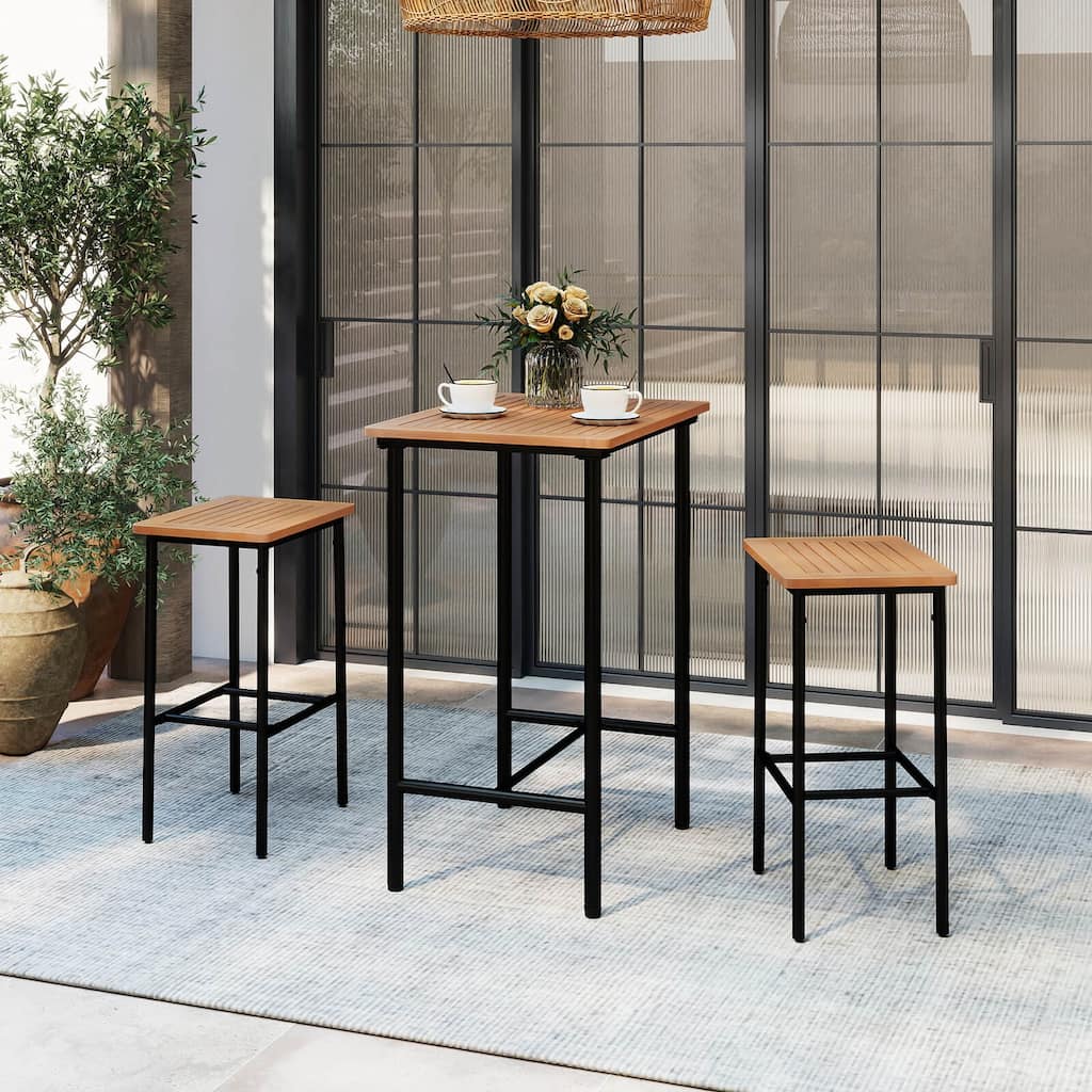 Costway 3 PCS Acacia Wood Patio Bar Set, Outdoor Bar Height with Metal - See Details