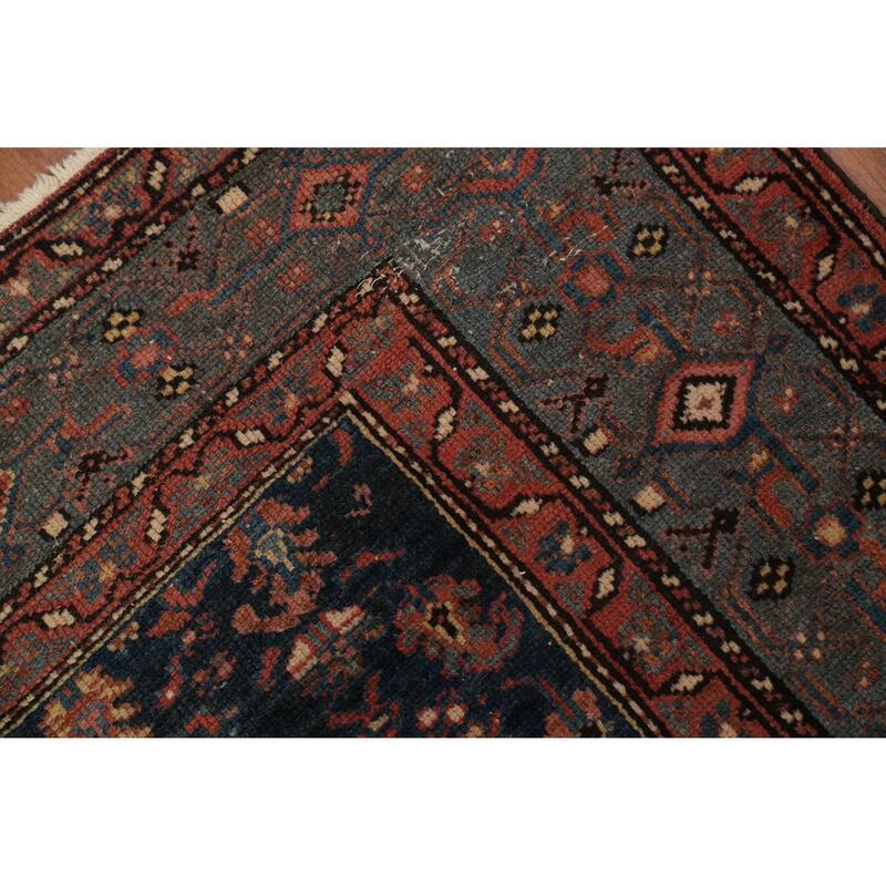 Hand Knotted Oriental 100% Wool Carpet Traditional Floral Navy Blue & Blues Malayer Area Rug - 13' 6'' X 6' 11''