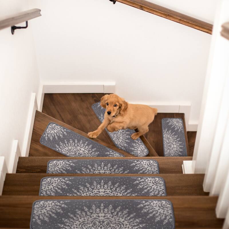 Beverly Rug Indoor Non Slip Steair Treads with Anti-Skid Rubber Backing, Medallion