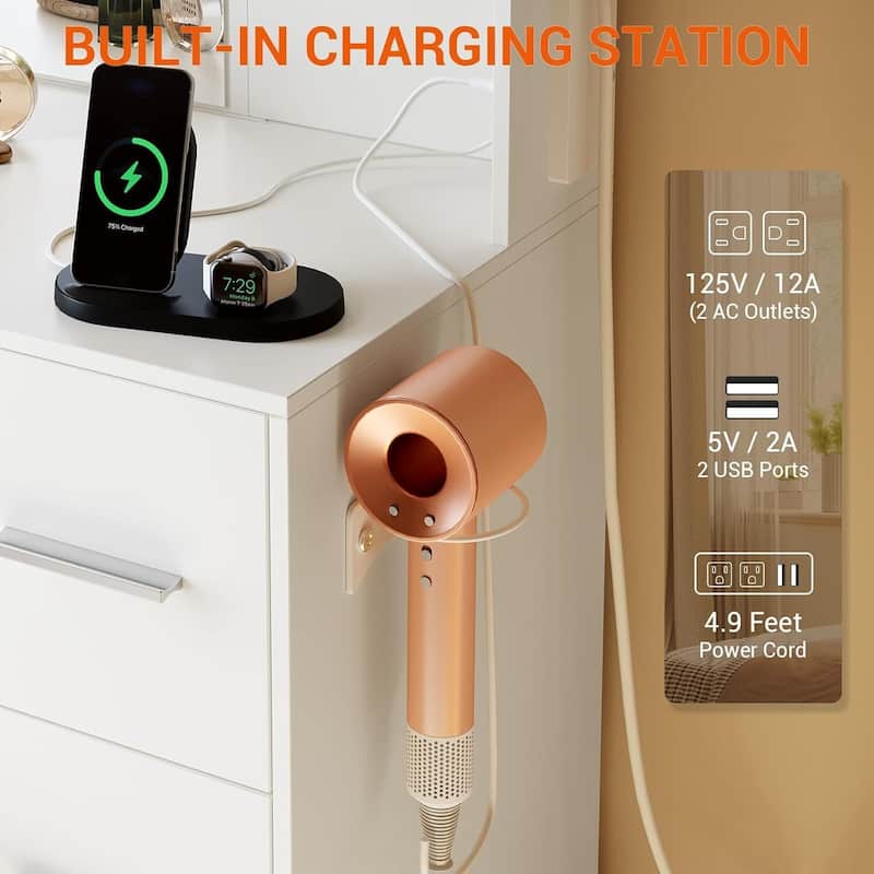 7 Drawers Vanity Desk, Makeup Vanity Table with Touch LED Light Mirror