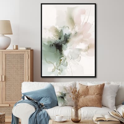 Designart "Green And Cream Essence Of Modernity I" Abstract Framed Canvas Wall Art