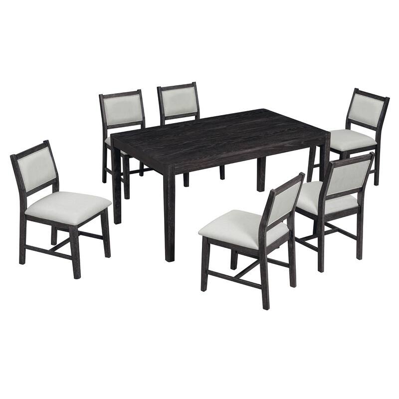 7-Piece Retro Dining Table Set for 6, 1 Rectangular Wood Dining Table Set for 6 with Upholstered Chairs for Dining Room