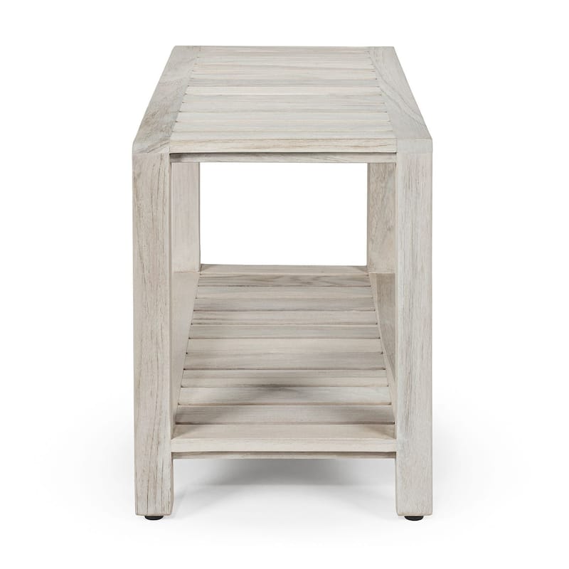 TeakCraft Gray Teak Shower Bench with Shelf 24 Inch - Fully Assembled, Rustic Gray Finish, The LUNI