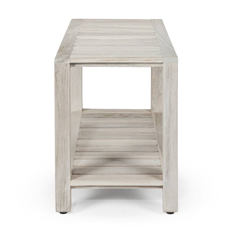 TeakCraft Gray Teak Shower Bench with Shelf 24 Inch Fully Assembled