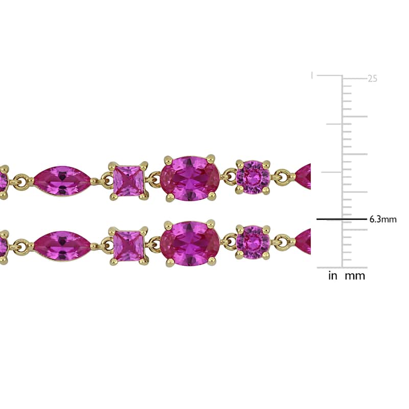 Miadora 24ct TGW Created Pink Sapphire Neck & Bracelet Set Yellow Silver