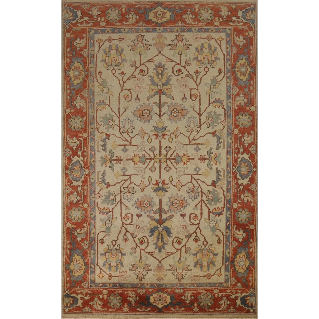 Hand Knotted Oriental 100% Wool Carpet Traditional Floral Beige & Ivories Heriz (serapi) Area Rug - 8' 0'' X 4' 10''