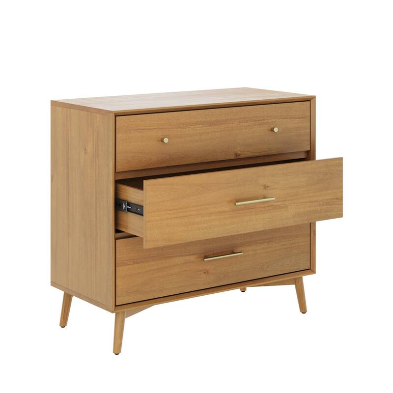 Harper Mid Century Modern Dresser, Solid Wood Dresser for Bedroom with 3 Drawers and Metal Drawer Pulls