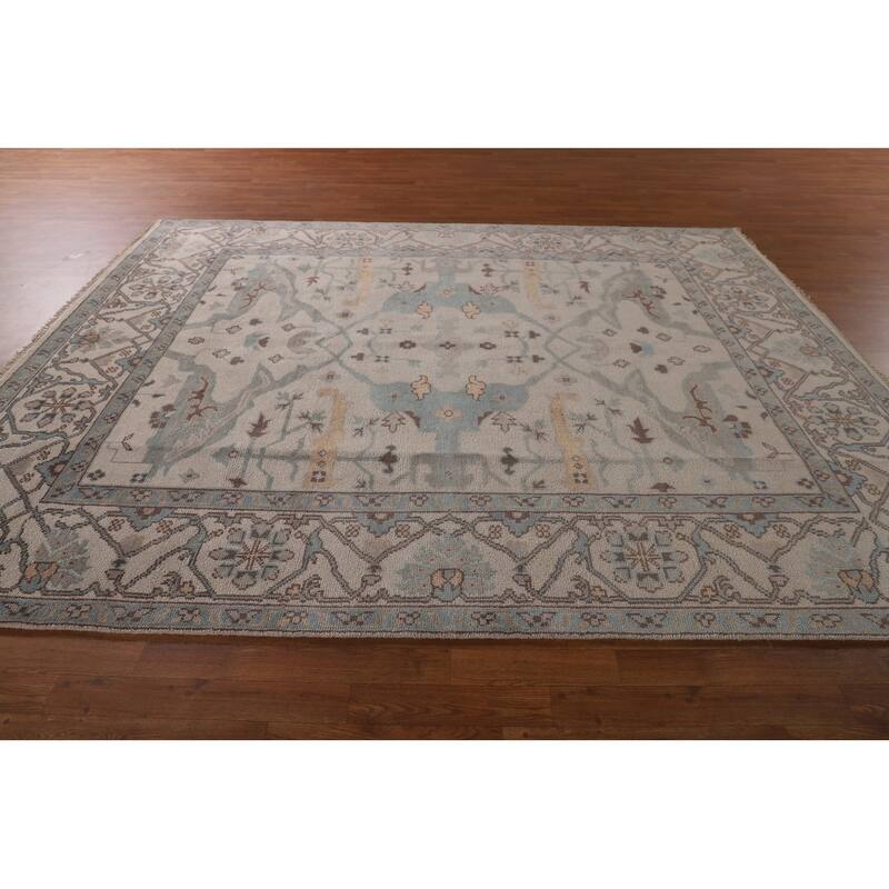 All-Over Ivory Oushak Oriental Area Rug Handmade Wool Carpet - 7'11" x 9'11"