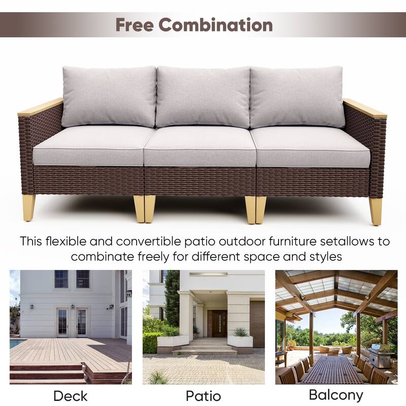 Gymojoy 3-Seat Sofa Wicker Rattan Sectional Sofa