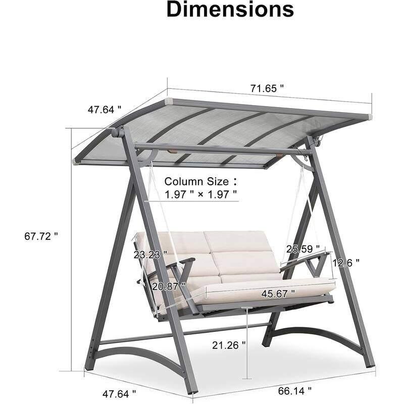 PURPLE LEAF 2-Person Patio Porch Swing with PVC Canopy, Solar LED Lights & Cushions - 2 Seat