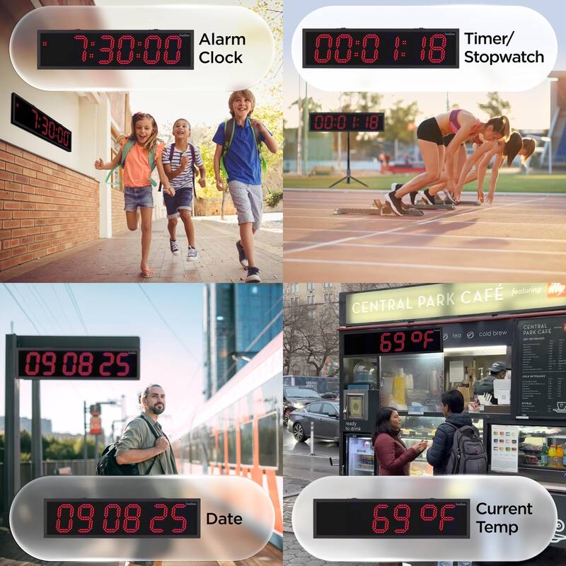 Ivation 48" Waterproof Large Digital Clock, Outdoor Large LED Clock with Stopwatch, Alarms & More - Red