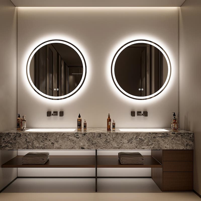 Circular LED Anti-Fog Mirror for Bathroom, Three-Color Lighting Adjustable
