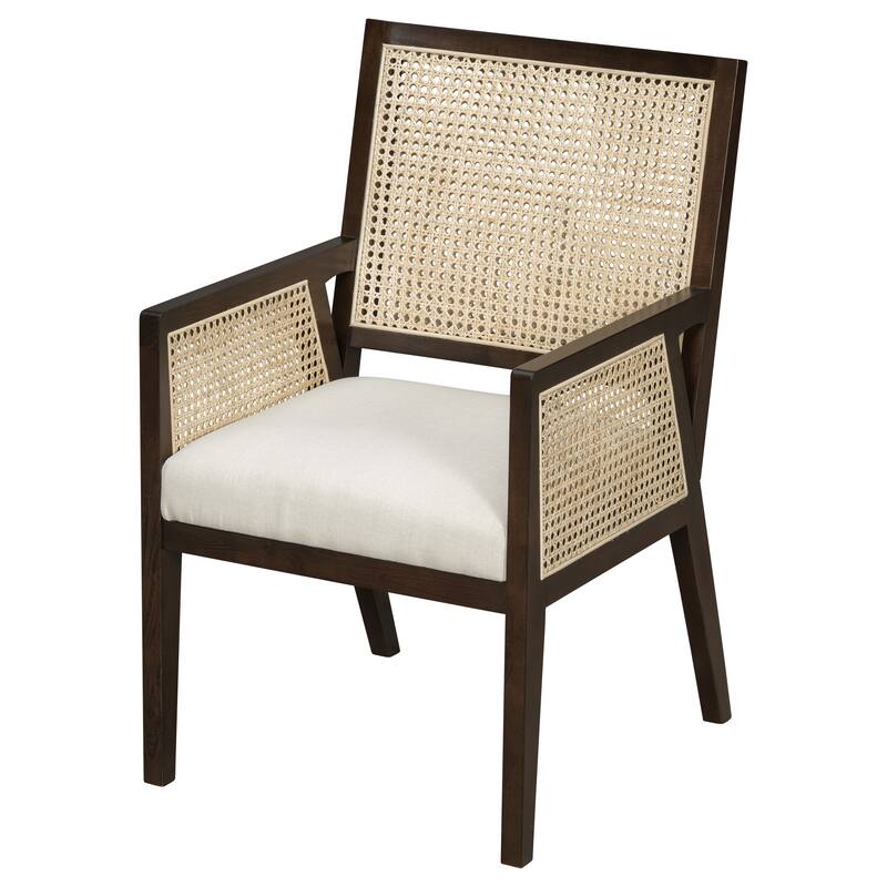 Christopher Knight Home - Set of 2 Coastal Rattan Upholstered Dining Chair with Solid Rubber Wood Frame