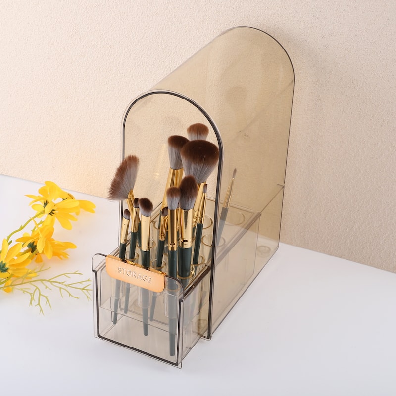 Makeup Organizer Dust-proof Makeup Organizer for Vanity Holder for Brush Brown - 6.69"x3.94"x9.84"