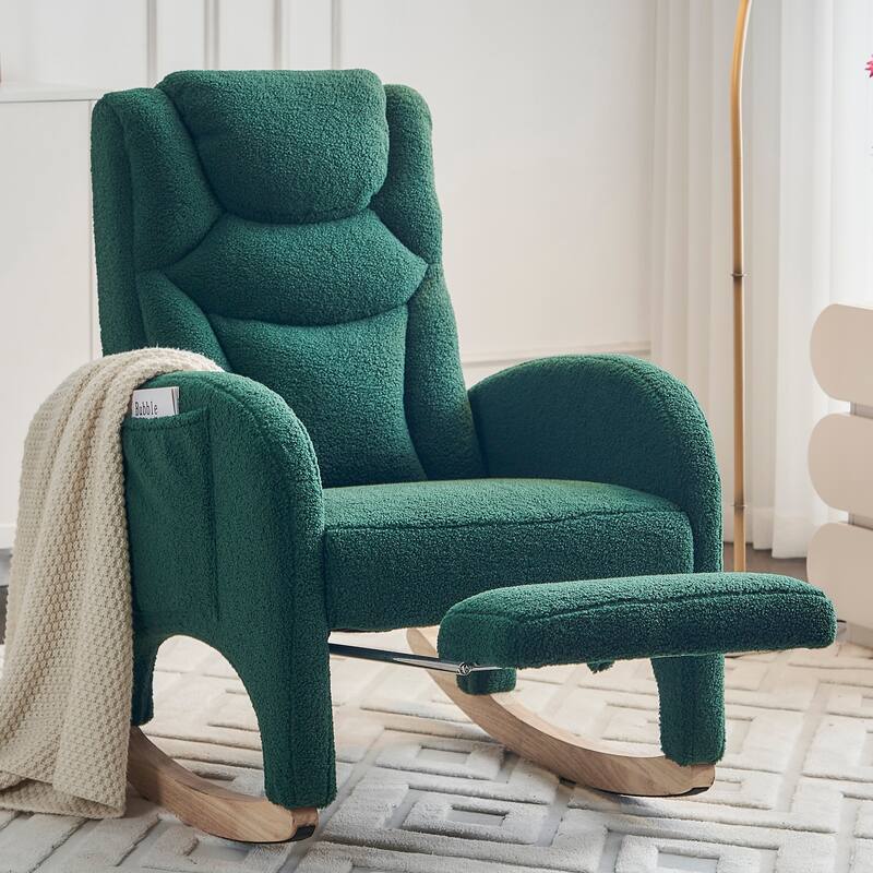 Fabric Upholstered Nursery Rocking Chair with Adjustable Footrest - Green
