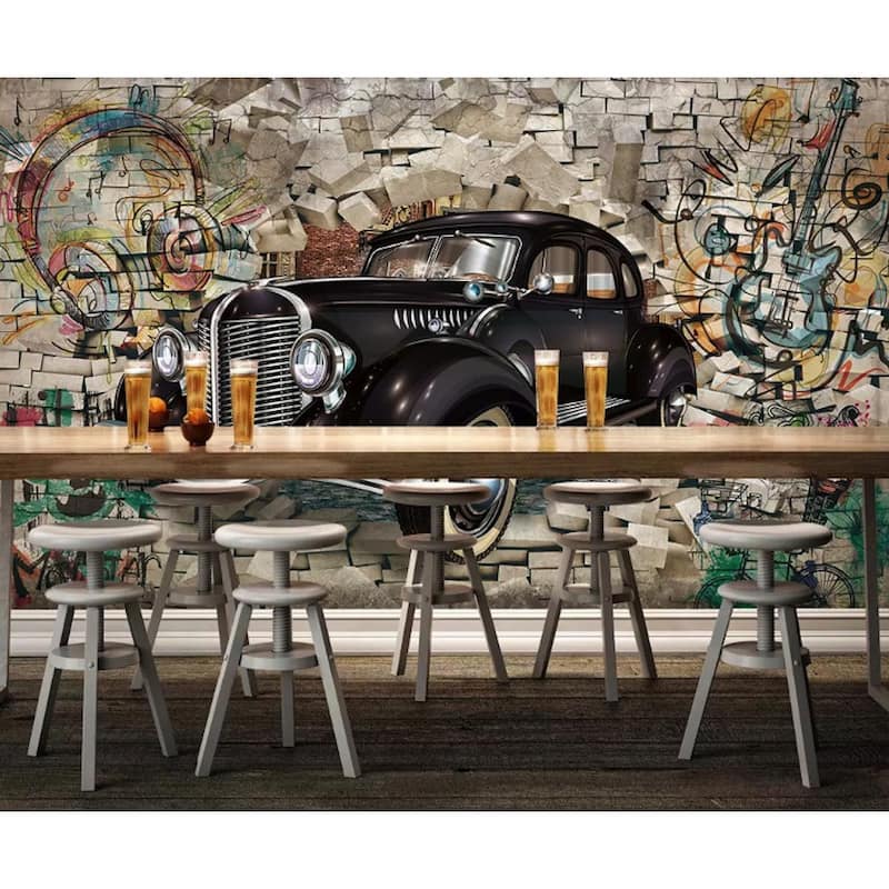 GK Wall Design 3D Retro Classic Car Graffiti Street Vintage Removable Wallpaper