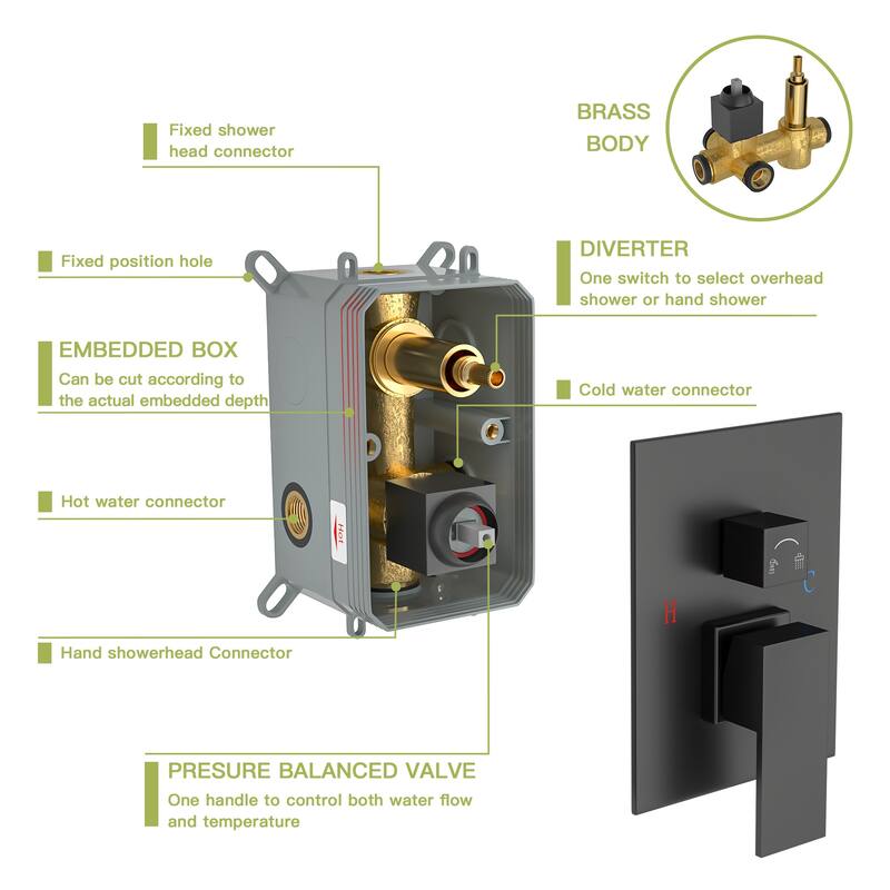 Topcraft 10-Inch Wall Mounted Square Shower System with Rough-in Valve - 10*10