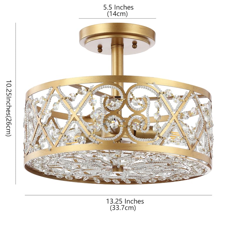 Stella 3-Light 13.25" Iron/Crystal Modern Glam LED Flush Mount, Gold by JONATHAN Y