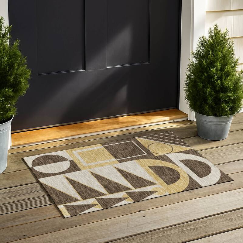 Machine Washable Indoor/ Outdoor Modern Crowley Chantille Rug - Chocolate - 1'8" x 2'6"