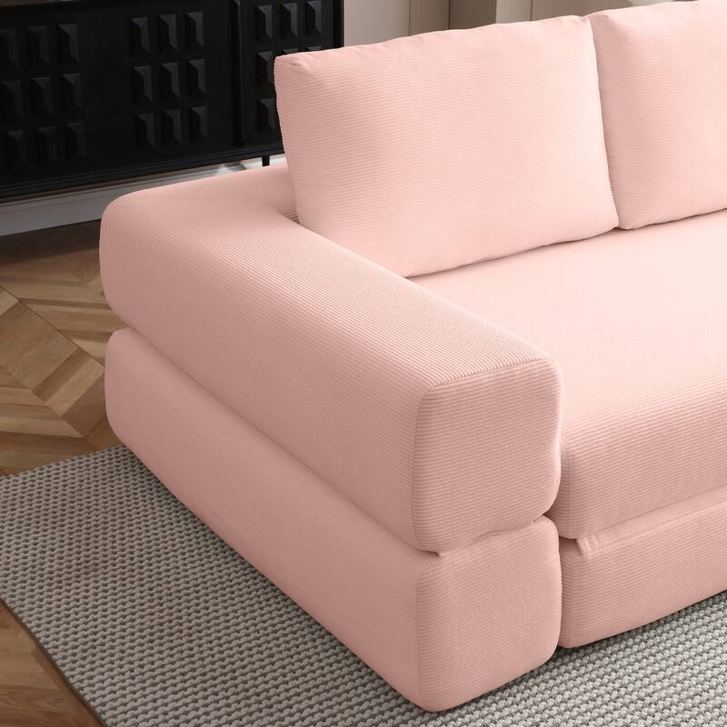 Multi-Functional Folding Sofa Bed Convertible Floor Sofa Couch Lounge Sofa Light Pink Sleeper Sofa Couch with Pillows