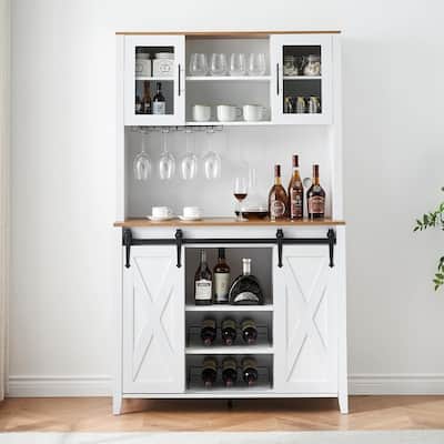 IDEALHOUSE Coffee Bar Wine Cabinet with Sliding Barn Doors