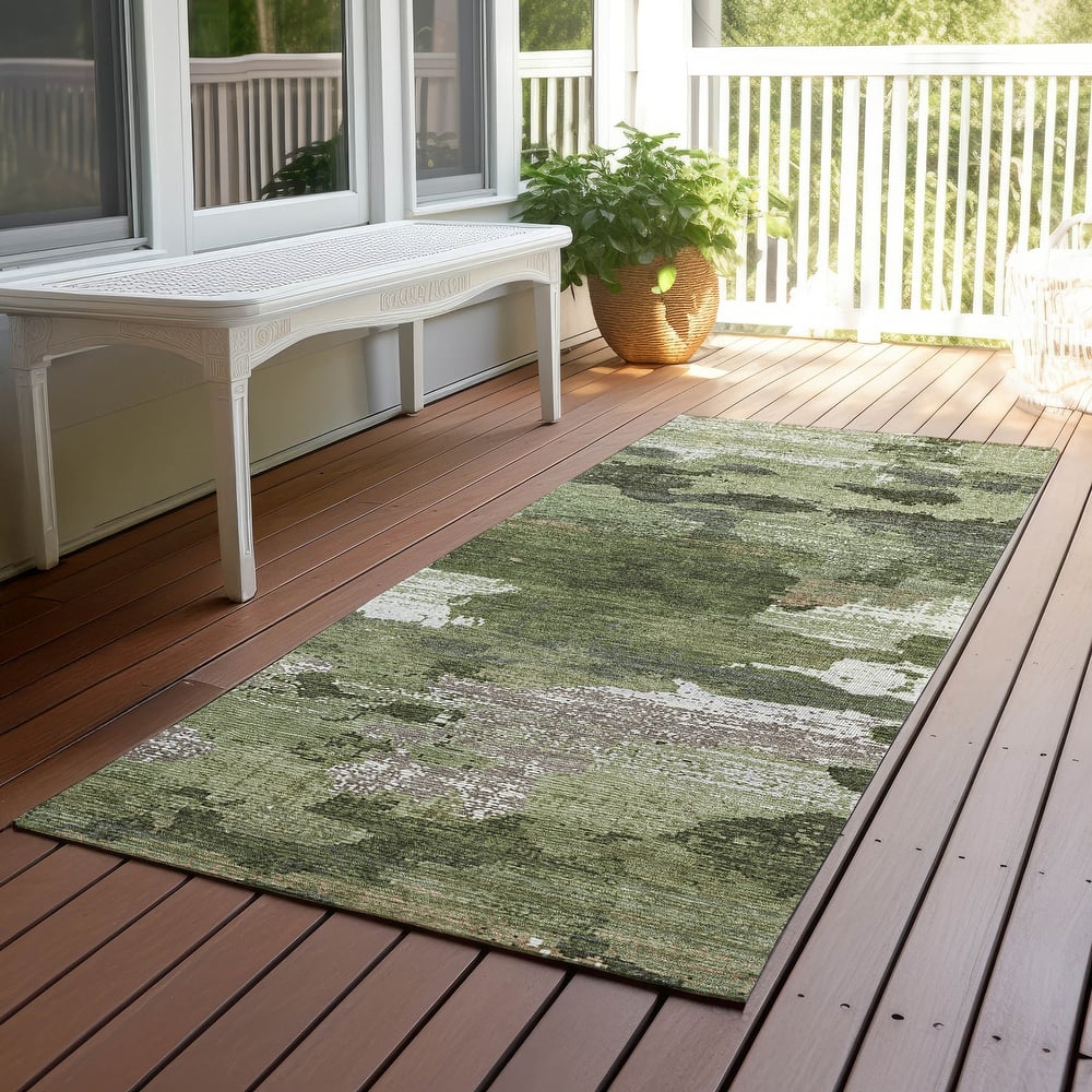 Machine Washable Indoor/ Outdoor Abstract Casual Chantille Rug