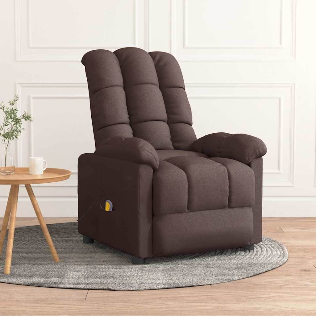 vidaXL Massage Recliner Dark Brown Fabric - 29.1" x 39" x 40.2"