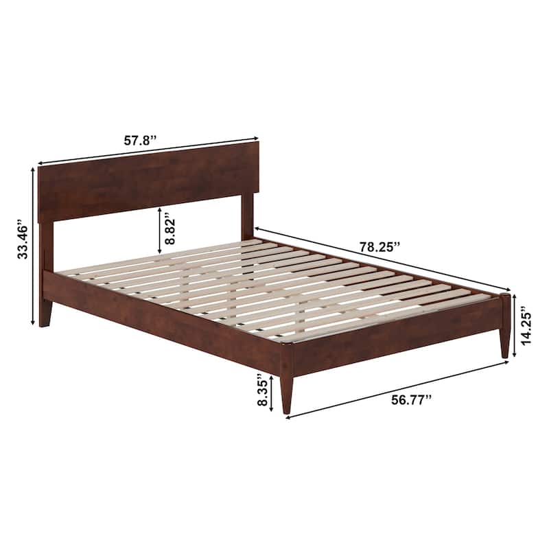 Modern Low Profile Platform Bed - Solid Wood Bed Frame, Walnut Finish - Full Size Bed