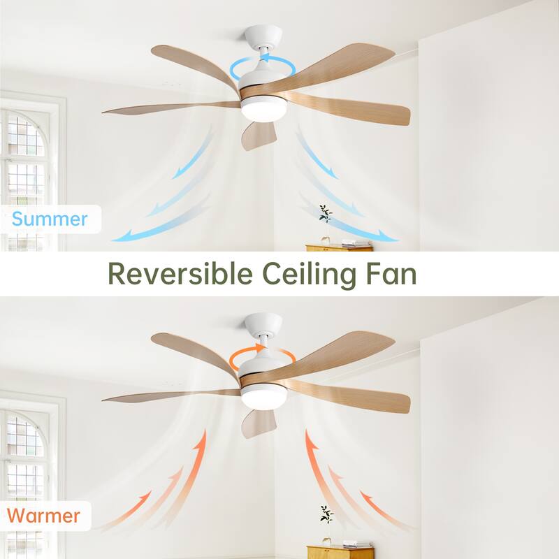 Quiet Reversible DC Motor Ceiling Fan with 6-Speed Wind Remote Control and 3-Color LED Lighting, Timer Function