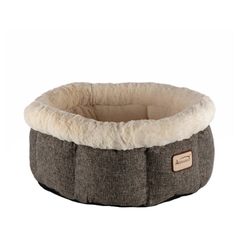 Cozy Cat Bed in Beige and Gray - 19.7" (L) x 19.7" (W) x 8.7" (H)