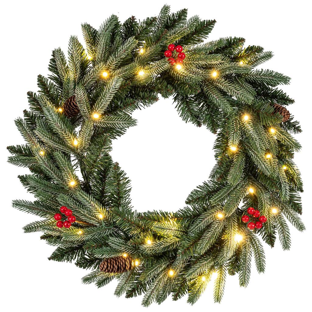 Costway 1/2 PCS 24" Pre-lit Christmas Wreath Front Door Artificial