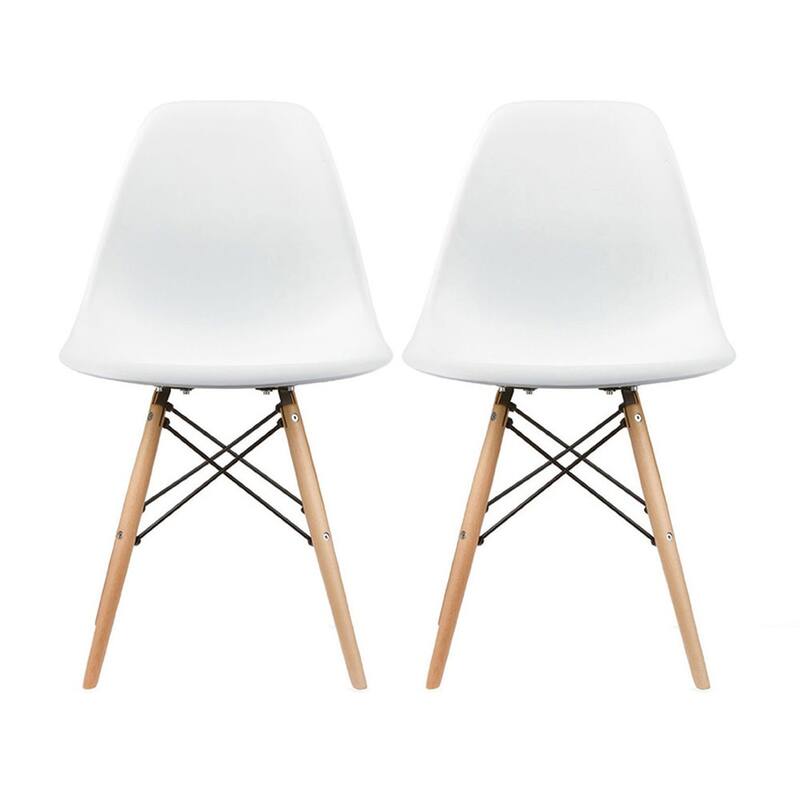 Set of 2 Mid-Century Modern Dining Chairs Armless Plastic Shell Seat with Natural WoodenEiffel Leg Base, Orange