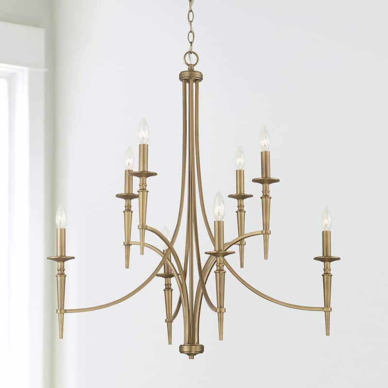 Abbie 36.5" 8-light Chandelier w/ White Fabric Stay-Straight Shades