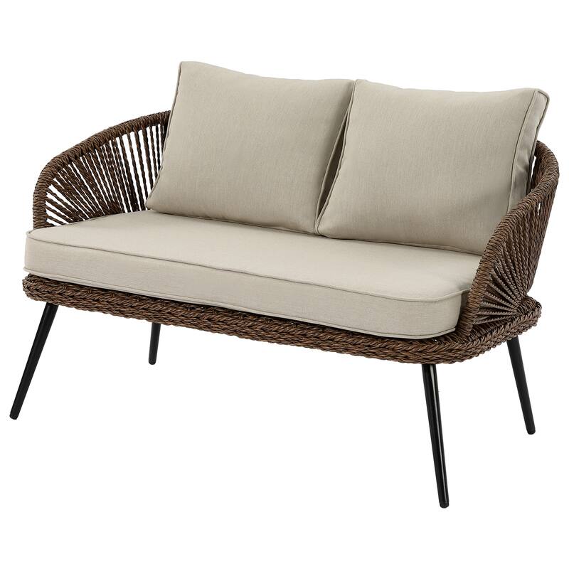 4-Person Outdoor Wicker Patio Conversation Seating Set with Coffee Table, Weather-Resistant Cushions