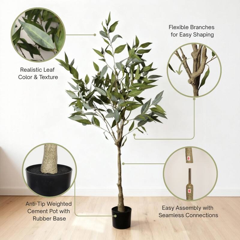 5FT Artificial Eucalyptus Tree in Black Pot - Lifelike Indoor Faux Plant for Home & Office