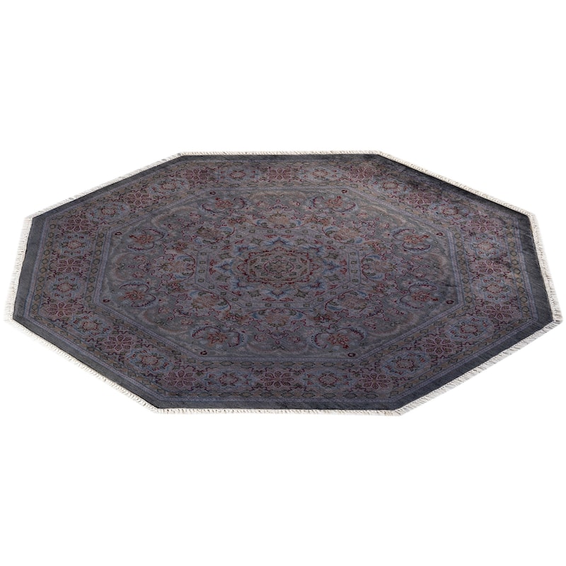 Overton Hand Knotted Wool Vintage Inspired Modern Contemporary Overdyed Gray Octagon Area Rug - 4' 4" x 4' 4"