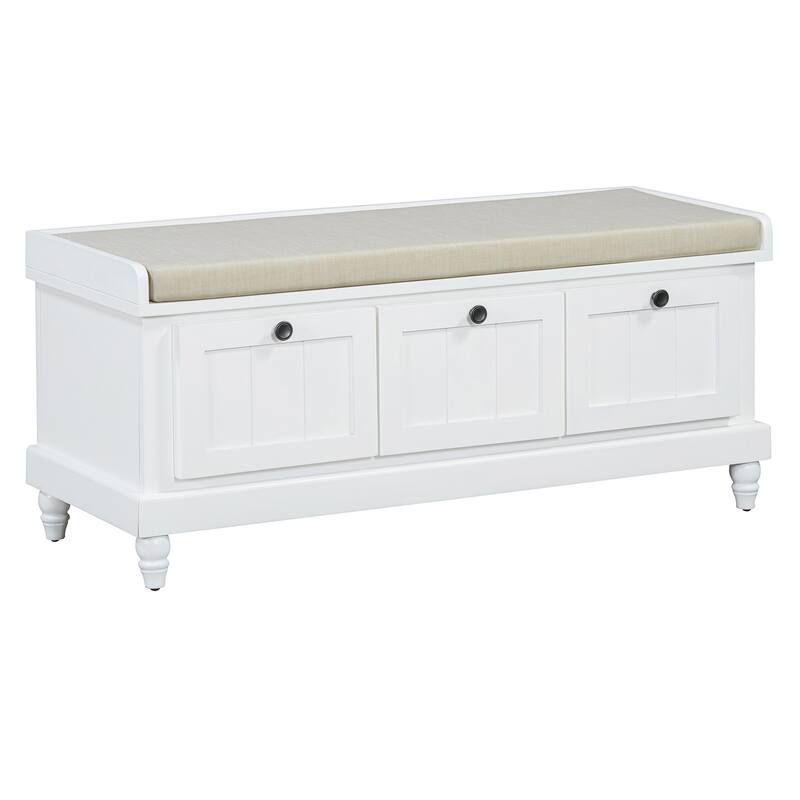 Classic Storage Bench with Cushioned Seat and 3 Drawers