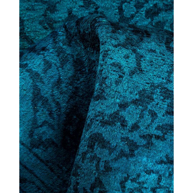 Overton Hand Knotted Wool Vintage Inspired Modern Contemporary Overdyed Blue Runner Rug - 2' 6" x 23' 9"