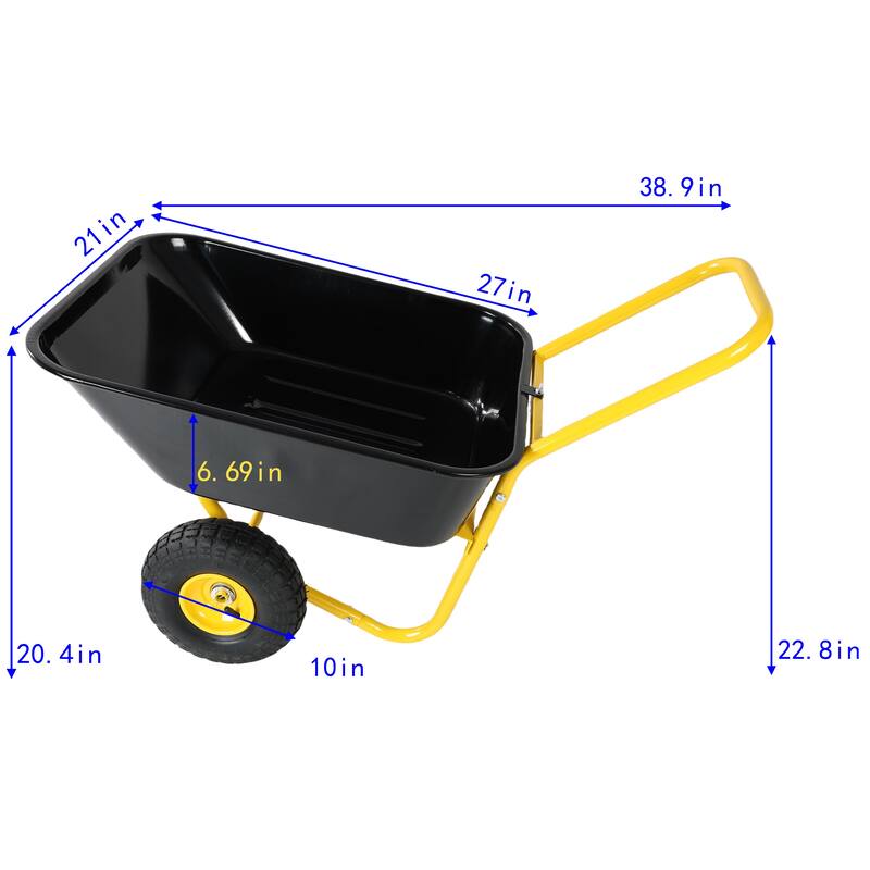 Heavy-Duty Two-Wheel Garden Barrow - 10 Inch Pneumatic Wheels Cart, Yellow & Black