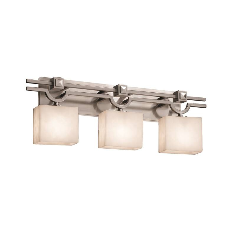 Justice Design Clouds Argyle 3-light Brushed Nickel Bath Bar, Clouds Rectangle Shade - Brushed Nickel, Off-White